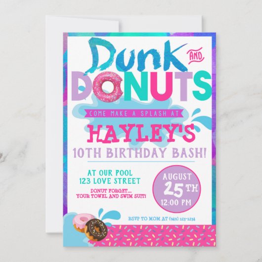 Splash Pool Dunk n Donut met Sprinkles Party Kaart (Voorkant)