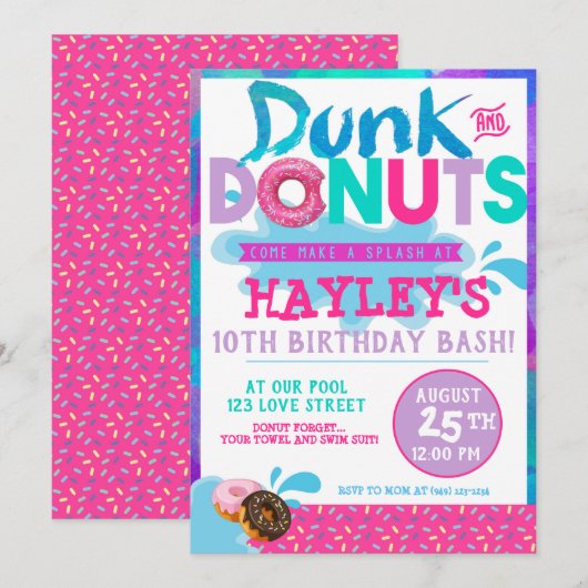Splash Pool Dunk n Donut met Sprinkles Party Kaart (Voorkant / Achterkant)