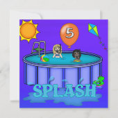 "Splash" Pool Feestje 5e Verjaardag Kaart (Voorkant)