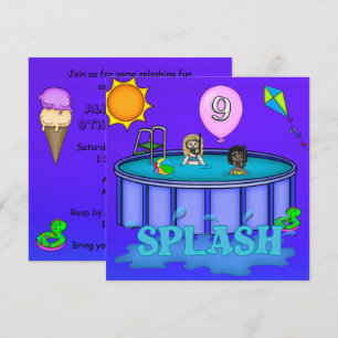 "Splash" Pool Feestje 9e Verjaardag Kaart