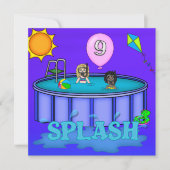 "Splash" Pool Feestje 9e Verjaardag Kaart (Voorkant)