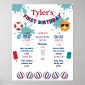 Splash Pool Party 1st Birthday Milestone Poster (Voorkant)