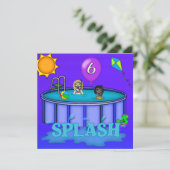 "Splash" Pool Party 6th Birthday Kaart (Staand voorkant)