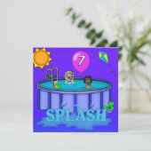 "Splash" Pool Party 7e verjaardag Kaart (Staand voorkant)