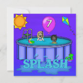 "Splash" Pool Party 7e verjaardag Kaart (Voorkant)