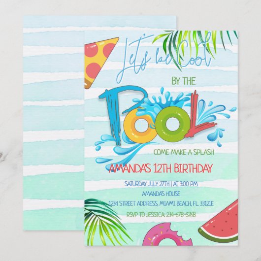 Splash Pool Party Birthday Invitation Kaart (Voorkant / Achterkant)
