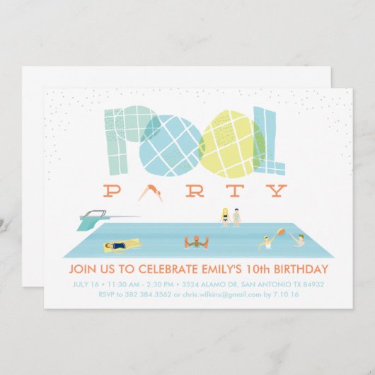 Splash Pool Party Kaart (Voorkant / Achterkant)