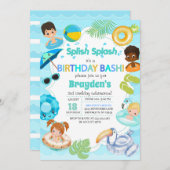 Splash Pool Party Verjaardag Uitnodiging - Jongen (Voorkant / Achterkant)