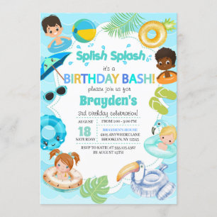 Splash Pool Party Verjaardag Uitnodiging - Jongen
