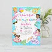 Splash Pool Party Verjaardag Uitnodiging - Meisje (Staand voorkant)