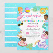 Splash Pool Party Verjaardag Uitnodiging - Meisje (Voorkant / Achterkant)
