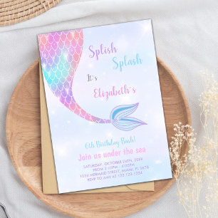 Splash Splish Mermaid Birthday Invitations Kaart