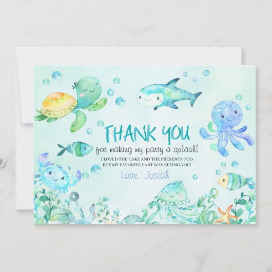 Splash Under The Sea Verjaardag Dankjewelkaart Bedankkaart (Voorkant)