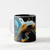 Splash van blauw en goud tweekleurige koffiemok (Voorkant links)