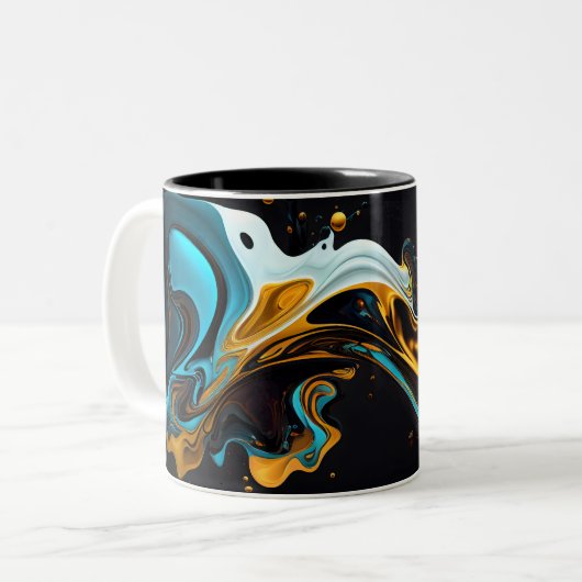 Splash van blauw en goud tweekleurige koffiemok (Voorkant links)