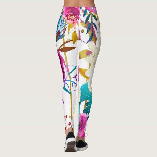 Splash van Kleur Waterverf Bloemen Custom Leggings (Achterkant)