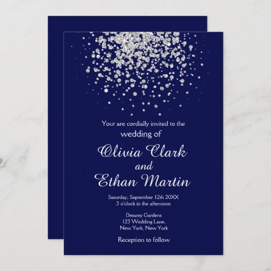 Splash van Silver Glitter op Royal Blue Kaart (Voorkant / Achterkant)