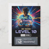 Splash Video Gamen Niveau Omhoog Verjaardags Jonge Kaart (Voorkant)