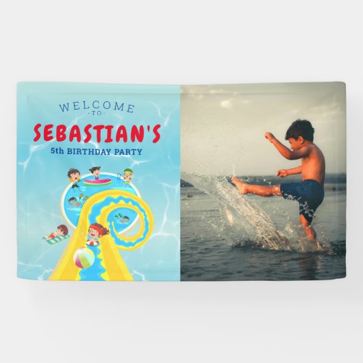 Splash Water Park Waterslide Verjaardag Welkomstbo Spandoek (Horizontaal)