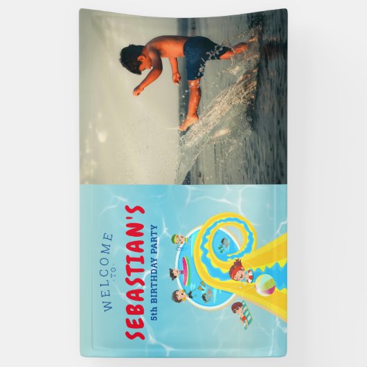 Splash Water Park Waterslide Verjaardag Welkomstbo Spandoek (Verticaal)