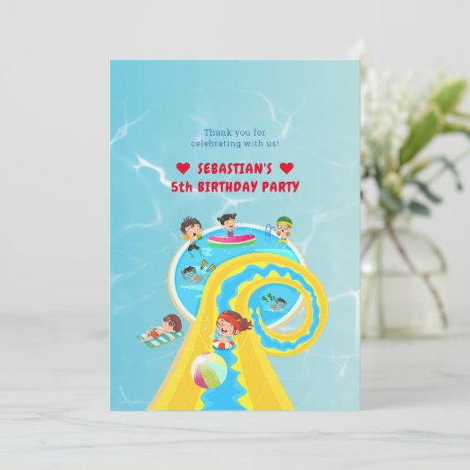 Splash Water Park Zomer Waterslide Verjaardagsfees Bedankkaart (Staand voorkant)