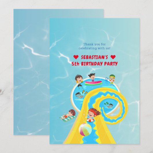 Splash Water Park Zomer Waterslide Verjaardagsfees Bedankkaart (Voorkant / Achterkant)