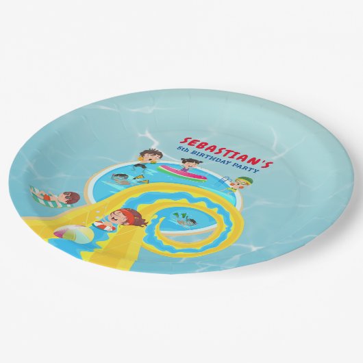 Splash Water Park Zomer Waterslide Verjaardagsfees Papieren Bordje (Gekanteld)