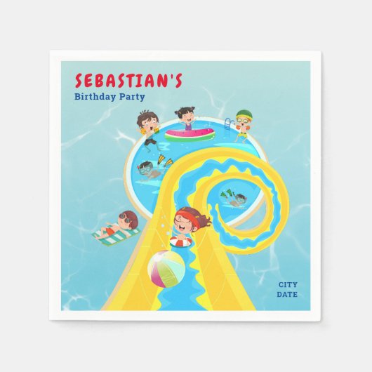 Splash Water Park Zomer Waterslide Verjaardagsfees Servet (Voorkant)