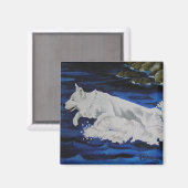 Splash Witte Duitse Herder Hond Magneet (Voorkant / Achterkant)