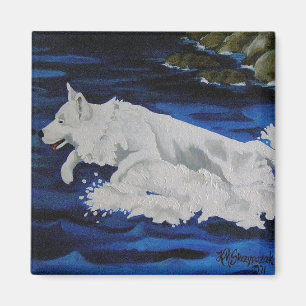 Splash Witte Duitse Herder Hond Magneet