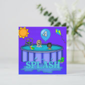 "Splash" Zwembad Feest 4de Verjaardag Kaart (Staand voorkant)