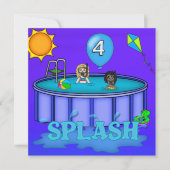 "Splash" Zwembad Feest 4de Verjaardag Kaart (Voorkant)