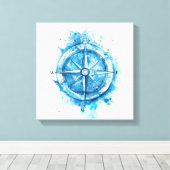 Splashed Compass - blauwe artistieke waterkleur Canvas Afdruk (Insitu (Houten vloer))