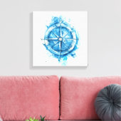 Splashed Compass - blauwe artistieke waterkleur Canvas Afdruk (Insitu (Woonkamer))
