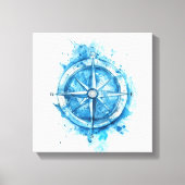 Splashed Compass - blauwe artistieke waterkleur Canvas Afdruk (Voorkant)