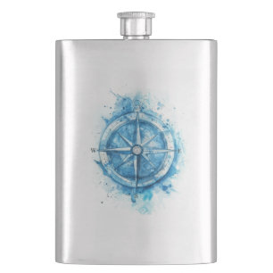 Splashed Compass - blauwe artistieke waterkleur Flacon