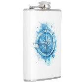 Splashed Compass - blauwe artistieke waterkleur Heupfles (Rechts)