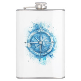 Splashed Compass - blauwe artistieke waterkleur Heupfles