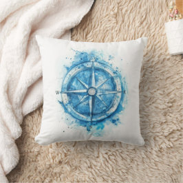 Splashed Compass - blauwe artistieke waterkleur Kussen