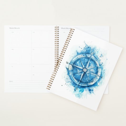 Splashed Compass - blauwe artistieke waterkleur Planner (Display)