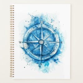 Splashed Compass - blauwe artistieke waterkleur Planner