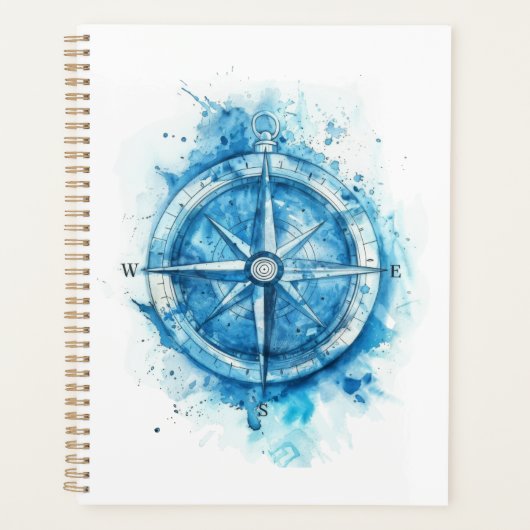 Splashed Compass - blauwe artistieke waterkleur Planner (Voorkant)