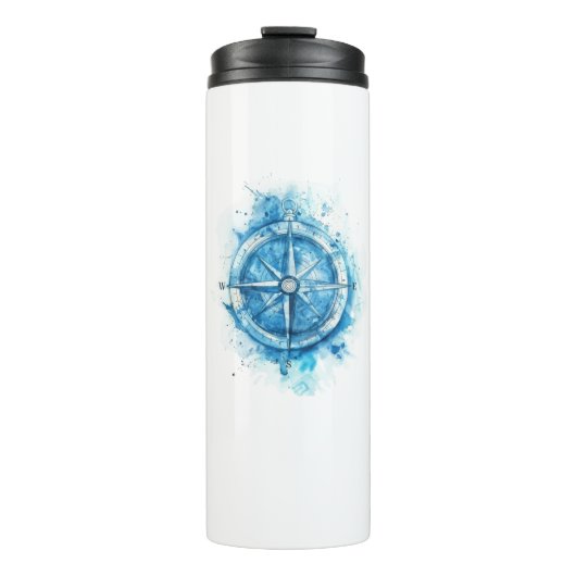 Splashed Compass - blauwe artistieke waterkleur Thermosbeker (Voorkant)