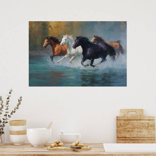 Splashes of Freedom Galoping Horses Art Poster (Keuken)