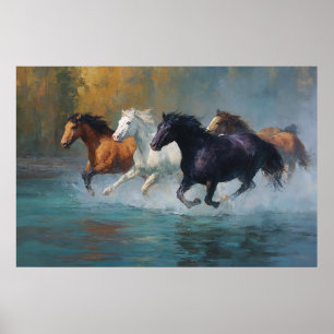 Splashes of Freedom Galoping Horses Art Poster