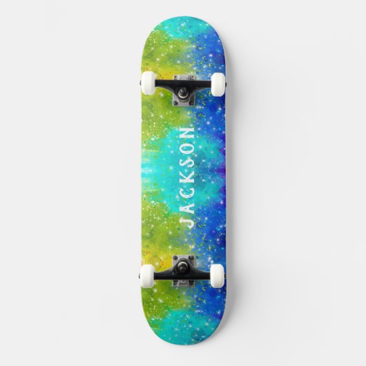 Splashes van Blue Yellow Turquoise Green - sterren Persoonlijk Skateboard (Voorkant)
