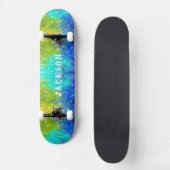 Splashes van Blue Yellow Turquoise Green - sterren Persoonlijk Skateboard (Voorkant)