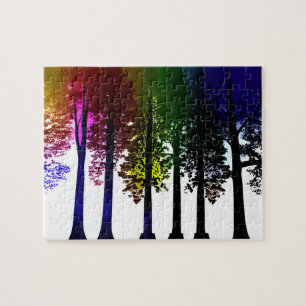Splashes van kleur op Black Tree Silhouetten Legpuzzel