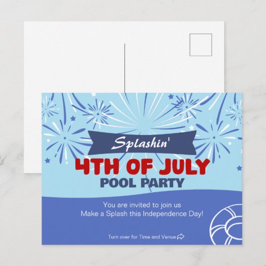 Splashin '4th van juli Pool Party Uitnodiging Briefkaart (Voorkant / Achterkant)
