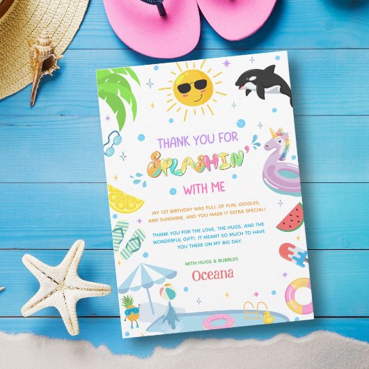 Splashin' in een eerste verjaardagsfeestje bedankkaart